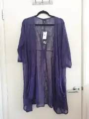 Taking Shape Size M Purple 3/4 Sleeved Web Mesh Womens Cardigan