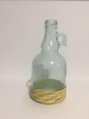 7” Glass Jug Vase Bottle Loop Handle Straw Wrapped Bottom