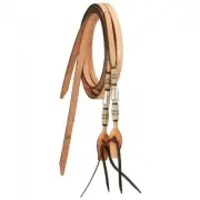 Western Natural Leather Rawhide Braided Split Reins with Silver Ferrels