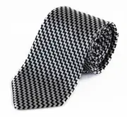 Mens Black & Silver Zig Zag Patterned 8Cm Neck Tie