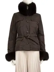 'S Max Mara Brown Faux Fur TrIm Down Coat