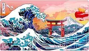 EDGFRTOIO MTG Playmat 24"x14" Commander Deck Gaming Desk Duel Mat Card Gameplay Mats for Beginner, Japanese Sakura Sea Wave