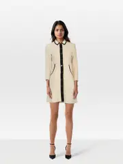 Cream Tweed Button Down Dress