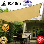 WALLAROO LARGE 10 x 10m OUTDOOR SUN SHADE SAIL - SAND CLOTH SQUARE UV PROTECTION