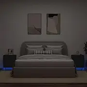 Bedside Tables for Room: Engineered Wood Nightstand with LED, Storage Drawers for Bedroom, Nightstands & Tables, Black Finish Furniture