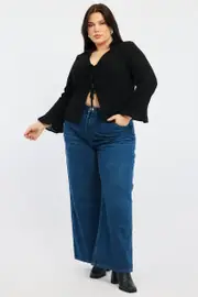 Black Tie Front Long Long Sleeve Textured