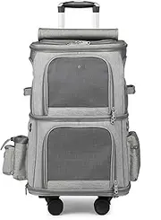 Double-layer Pet Trolley Bag, Travel Outdoor Pet Bag, Excursion Trolley Case, Universal For Cats And Dogs, Large Capacity, Ventilated And Breathable, Removable Pulleys And Plush Cushions(Grey)