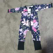 Bonds Baby zippy wondersuit Size 00 3-6 months) navy floral BNWT flowers purple