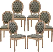 AADEN Round Back French Country Dining Chairs, Olive Kitchen & Dining Room Chairs, Faux Leather Kitchen Chairs, Tufted Upholstered, Wood Legs(1-PU Olive, Set of 6)