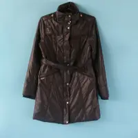 在飛比找蝦皮購物優惠-200201黑色風衣長版舖棉外套