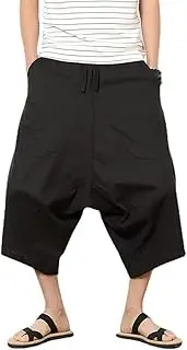 [Kelukes] Men's Hip Hop Joggers Harem Low Crotch Sweatpants Casual Yoga Capri Baggy Elastic Waist Gym Boho 3/4 Pants, Black, Large