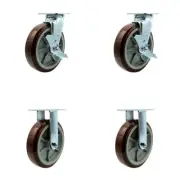8 Inch Polyurethane Caster Set with 2 Brakes/Swivel Lock 2 Rigid Service Caster