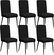 CosiNst Dining Chair Cover Set of 6, Stretch Removable Washable Chair Protector Covers Home Decor Spandex Jacquard Dining Room Seat Protector for Home, Restaurant, Banquet, Black