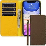 [FROLAN] for iPhone 12 Wallet Case iPhone 12 Pro Case with Credit Card Holder Slot Genuine Leather Premium Cow Leather Flip Folio Drop Protection Shockproof Cover for iPhone 12/12Pro 6.1 Inch (Khaki)