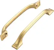 KOOFIZO Square Foot Craftsman Cabinet Bow Pull - Brushed Gold Furniture Handle, 5 Inch/128mm Screw Spacing, 10-Pack for Kitchen Cupboard Door, Bedroom Dresser Drawer, Bathroom Wardrobe Hardware