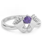 Baby Feet Amethyst Diamond Ring In 14k Solid Gold