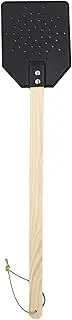 Manual Fly Swatter | Portable Flying Racket Long Wood Handle,Hangable PU Leather Fly Racket for Balcony, Living Room, Backyard
