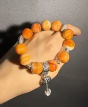 14.7mm beads Unique Natural Burmese Mianhuang Agate Bracelet/Gift