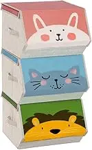 SONGMICS Kids Storage Organisers, Set of 3, Stackable Toy Organiser Boxes, Folding Organisers with Handles, Magnetic Lid, for Kid's Room, Playroom, Pink, Blue, Green and Grey RFB760P01