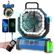 Camping Fan Battery Operated Powered Fan with LED Lantern Light 20000mAh Blue