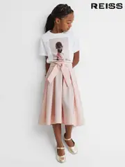 Reiss Pink Garcia 4-9 yrs Pleated Belted Taffeta Midi Skirt (K72490) | $110