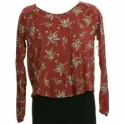 FREE PEOPLE Red Floral Cotton Modal Jersey Elsa Open Back Top XS