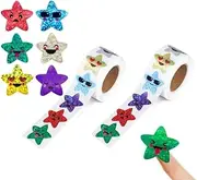 2Roll Smiling Star Stickers Sparkly Foil Small Star Stickers Roll,Smiling Star Stickers Sparkly Foil Stickers Roll,Small Incentive Sticker Self Adhesive Glitter Star Sticker Sparkly Star Sticker Roll