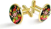 [Generic] Funny Christmas Cartoon Elf Laughing Print Classic Stainless Steel Cufflinks for Mens, Suit Shirt Cuff Links Jewelry Business Wedding Gifts, Golden