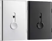 Tatuo 2 Pack Business Card Holder, Thumb-Drive Business Card Case Slide Out Business Card Holders Stainless Steel Card Holder Card Case Excellent Design for Men and Women (Black/Silver)