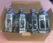 8PK LLQ 5" Halloween Mini Lanterns, Pumpkin & Ghost Themed ,LED Brushed Silver