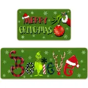 Grinch Christmas Doormat Kitchen Rugs and Mats Decoration Set Of 2 Front Door Mat Decorative for Home Office Decor Xmas (40*60+40*110cm)