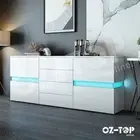 RGB LED Gloss Sideboard Buffet Cabinet Storage Wooden 2 Doors & 4 Drawers White