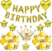 Birthday Party Decoration Kit,HAPPY BIRTHDAY Balloon Banner, Crown Balloon, Five-pointed Stars Balloon, Love-heart Balloon, Latex Balloon and Confetti Balloons for Girls and Ladies Birthday Party