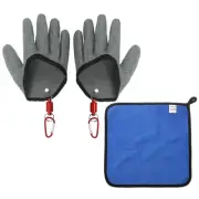 1 Pair Fishing Gloves with Alloy Magnet Release Towel Puncture Resistant Grey