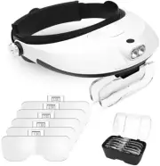1X to 6X Headband Magnifier, Head Mount Magnifying Glass with LED Light for Prof