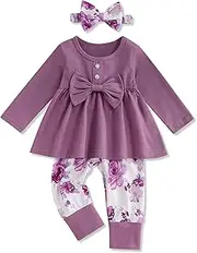 [Oklady] Toddler Baby Girl Clothes Solid Color Ruffle Tops Floral Pants with Headband Fall Winter Cute Girl Outfits