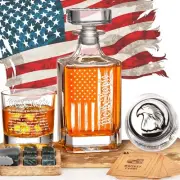 PONPUR Whiskey Decanter Engraved We The People American Flag, 750ml Whiskey D...