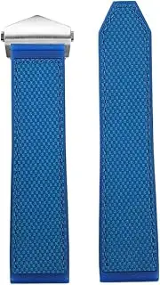 [BMGHXFAR] Fit For TAG Fit For Heuer Fit For Monaco Fit For Speed Series Bracelet CBL2184/2183 22MM Men's Soft Rubber Silicone Watch Strap Folding Buckle Watch band(Blue-silver)