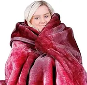 [Laura Hill] 800-GSM Faux Mink Throw Rug Blanket Queen Size Double-Sided Large 220 X 240cm Heavy (Red)
