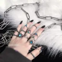 在飛比找Yahoo!奇摩拍賣優惠-【黑殿】復古個性戒指套裝 13只戒指套裝 藍色海洋星石浪漫戒