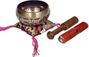 Tibetan Singing Bowl Set By Dharma Store - With Traditional Design Tibetan Buddhist Prayer Flag - Handmade in Nepal (Purple)