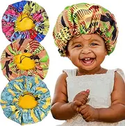 3 Pieces Kids Satin Bonnet Adjustable Sleeping Cap Soft Silk Flower Night Hats for Natural Hair Teens Toddler Child Baby Reversible Double