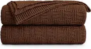 Longhui bedding Large Dark Brown Cotton Knit Throw Blanket for Couch Sofa Bed - Home Decorative Soft Cozy Sweater Woven Fall Cable Knitted Blankets - 3.4 pounds 60 x 80 Inch