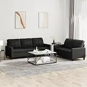 VRAXO 2 Piece Sofa Set with Cushions Black Faux Leather -52.1KG,3201378