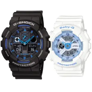 【CASIO 卡西歐】G-SHOCK X BABY-G 時尚運動對錶-黑X白(GA-100-1A2+BA-110BE-7A)