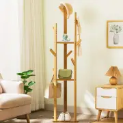 Bamboo Clothes Hanger Stand,Freestanding Cloth Rail Wooden Clothes Rack with 3 T
