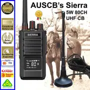 SIERRA 5W 80CH UHF CB Handheld with Compact Magnetic 1/4 Wave Antenna.