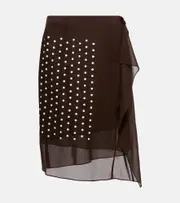 [Dries Van Noten] Dries Van Noten Polka-dot silk-blend midi skirt AU 10 brown
