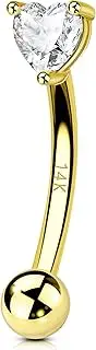 [OUFER] 14K Gold Eyebrow Piercing Jewelry, Rook Piercing Jewelry, Clear CZ Eyebrow Rings, Heart Vertical Labret Lip Jewelry, Curved Barbell 16G, Rook Earrings for Women Men