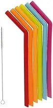 Joie Rainbow 6 Piece Silicone Smoothie Straw Set with Cleaning Brush